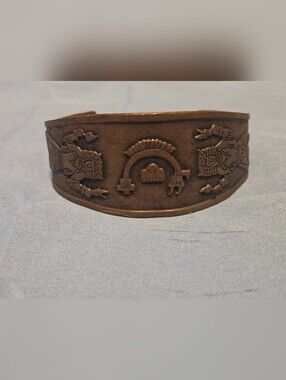 Vintage Wheeler Solid Copper Cuff Bracelet 1.25" Wide Southwestern Yei Kachina
